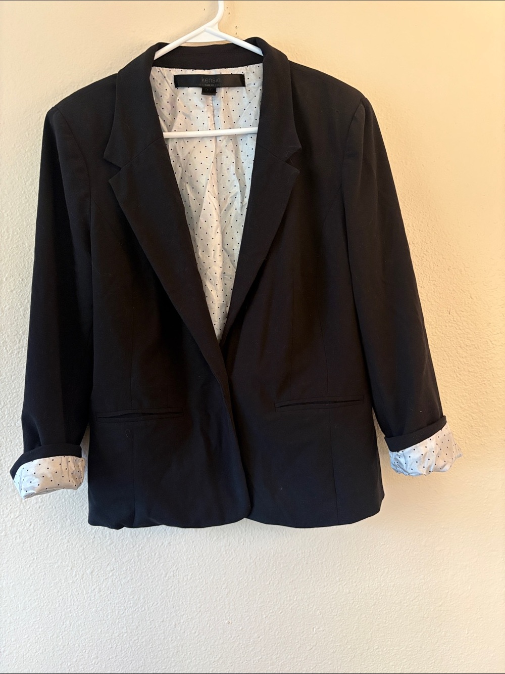 Kensie Black Blazer with Polka Dot Lining